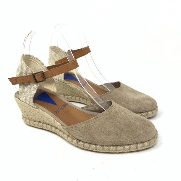 Verbenas Tan Suede Espadrille Wedges Malena Serraje Piedra Size 39 Jute Sandal - Picture 1 of 9